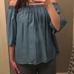 Chambray Off the Shoulder Top